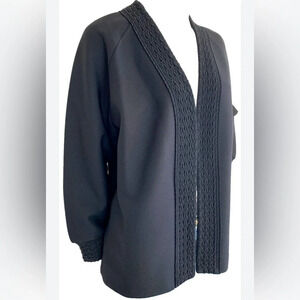 Hedy knits Vintage 70s Cardigan Sweater Open Front Texture Trim